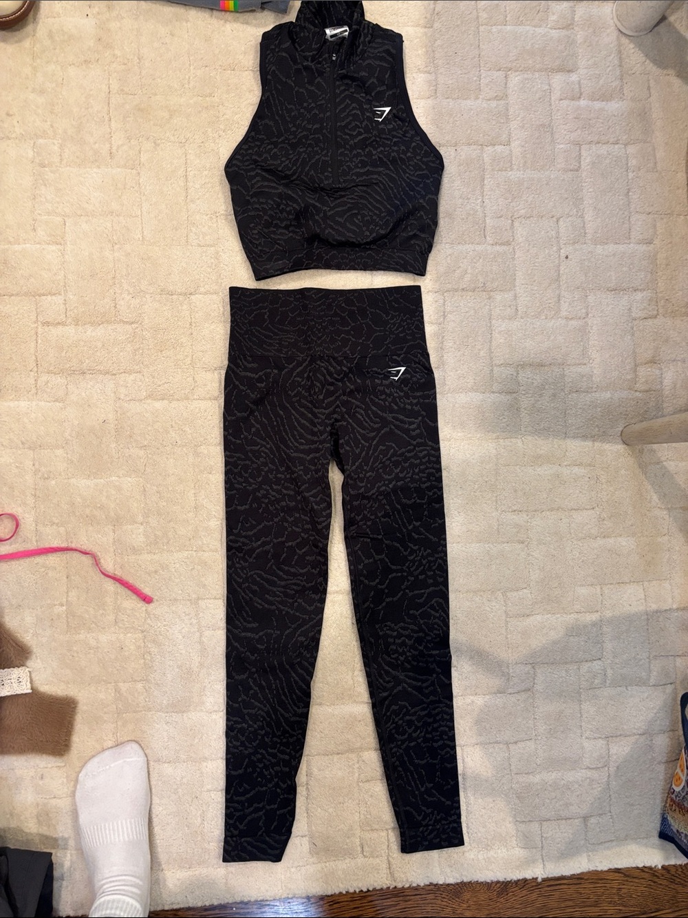 Gymshark Black Textured Zip Crop Top & High-Waist Leggings Set